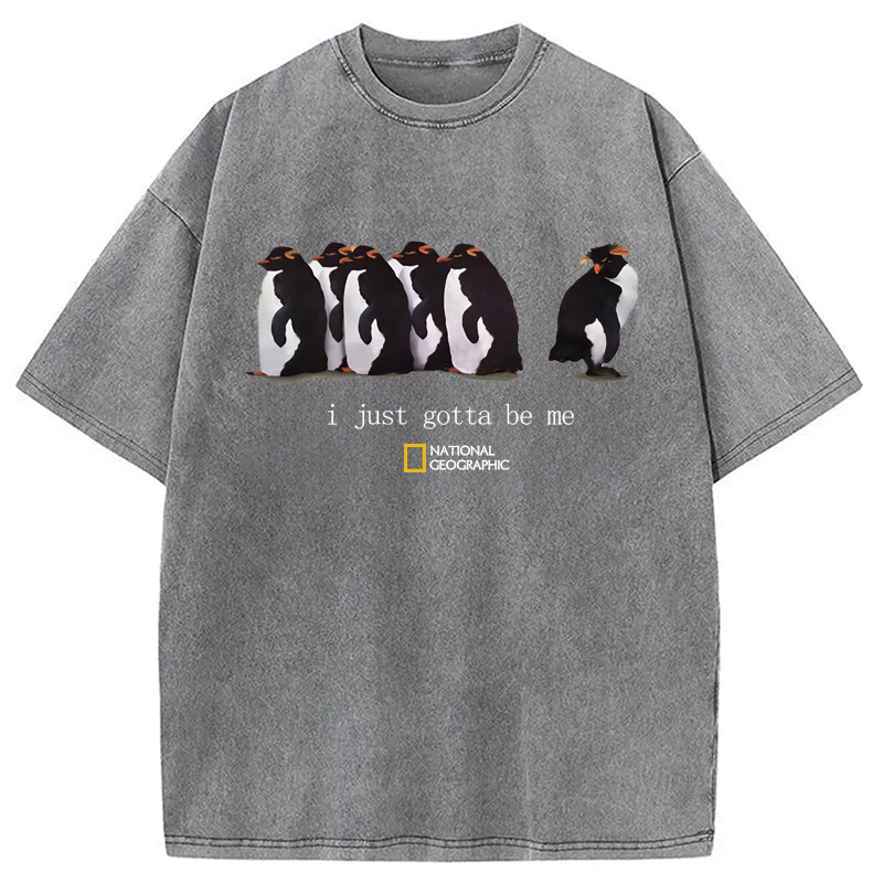 Modecanvas I Just Gotta Be Me Penguins Washed T-Shirt-modecanvas