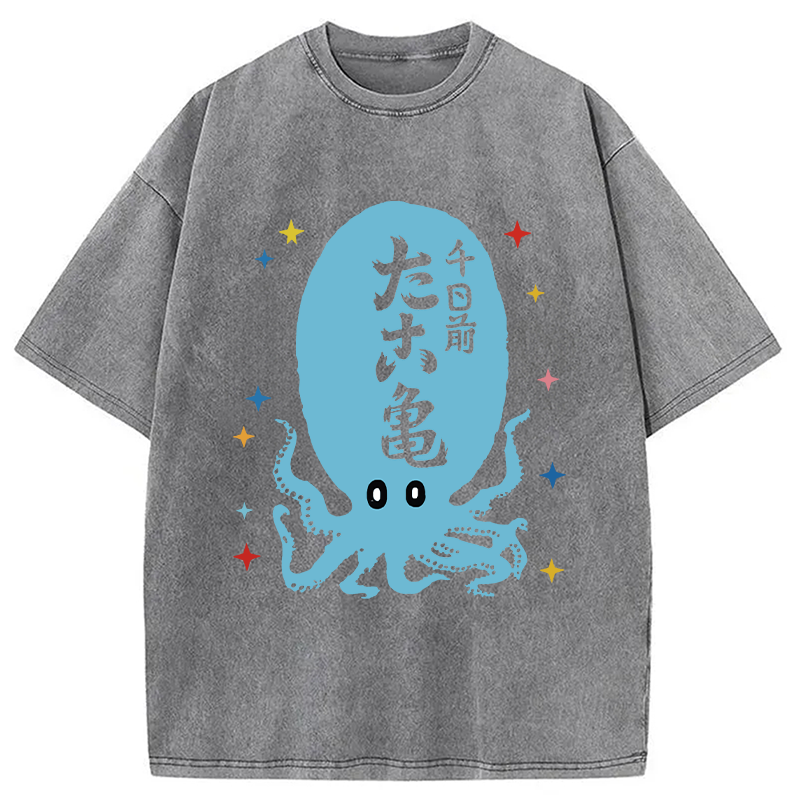 Modecanvas Japanese Retro Octopus DTG Printing Washed T-Shirt
