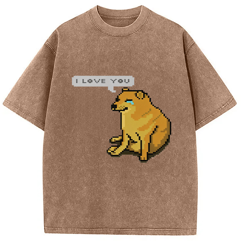 Modecanvas Cheems Luvs You DTG Printing Washed T-Shirt