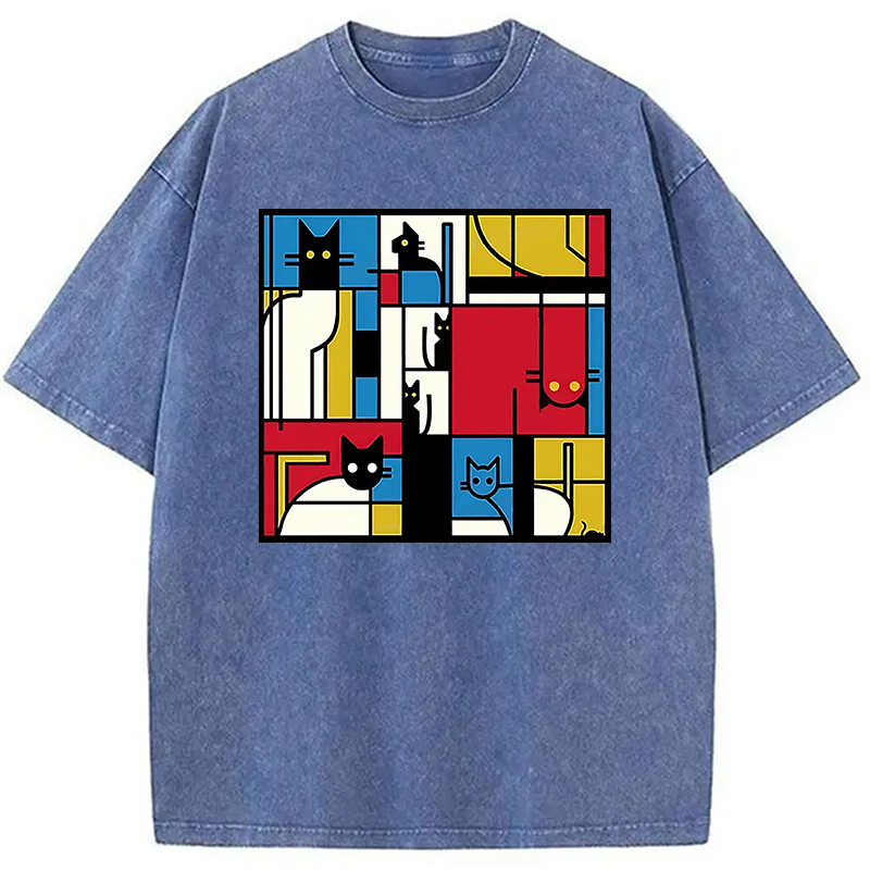 Modecanvas Abstract Cat Washed T-Shirt