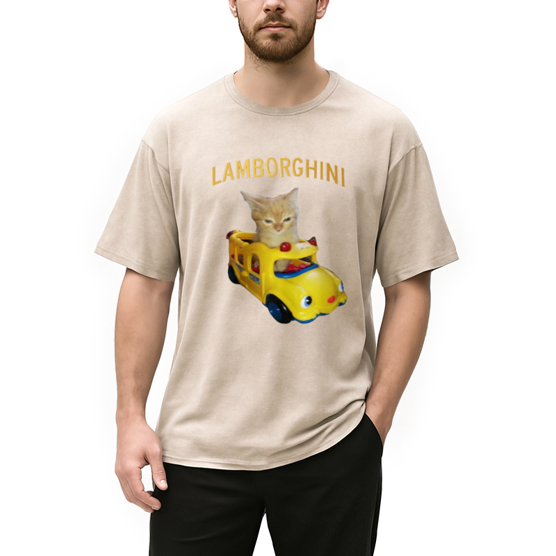Modecanvas Car Cat Funny Meme Washed T-Shirt