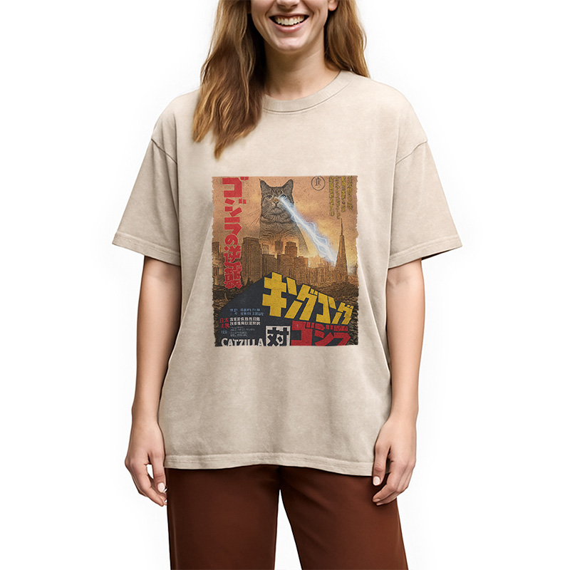 Modecanvas Catzilla Movie Poster Washed T-Shirt