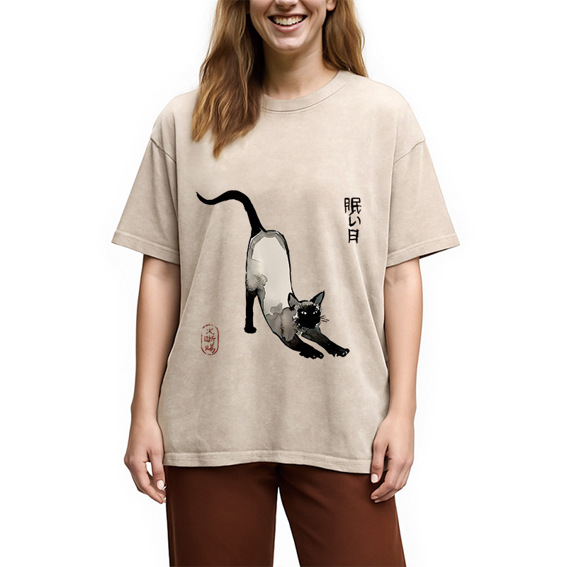 Modecanvas Japanese Siamese Cat Washed T-Shirt
