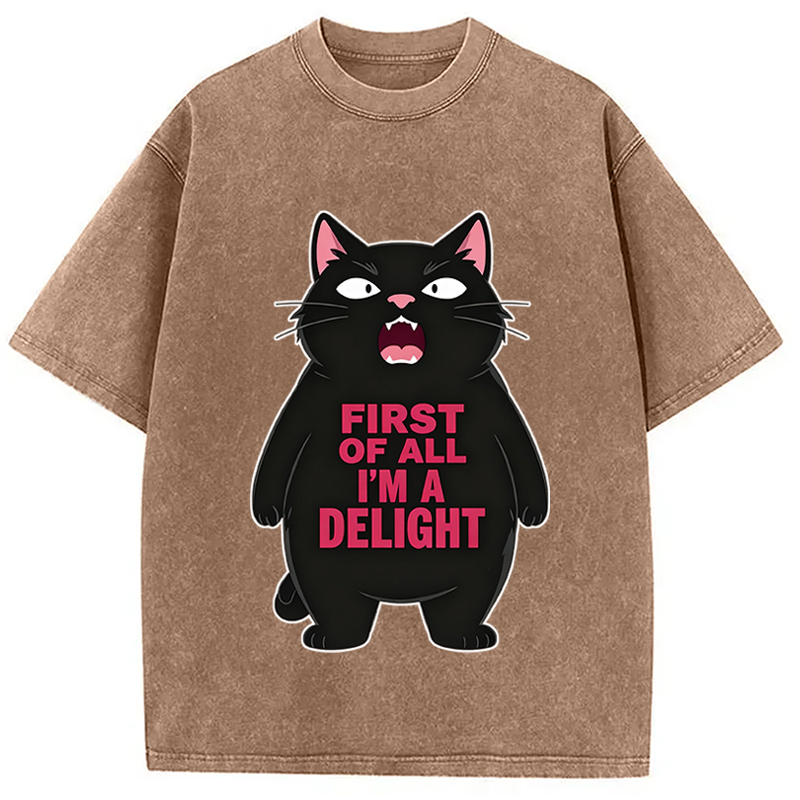 Modecanvas Shouting Black Cat DTG Printing Washed T-Shirt
