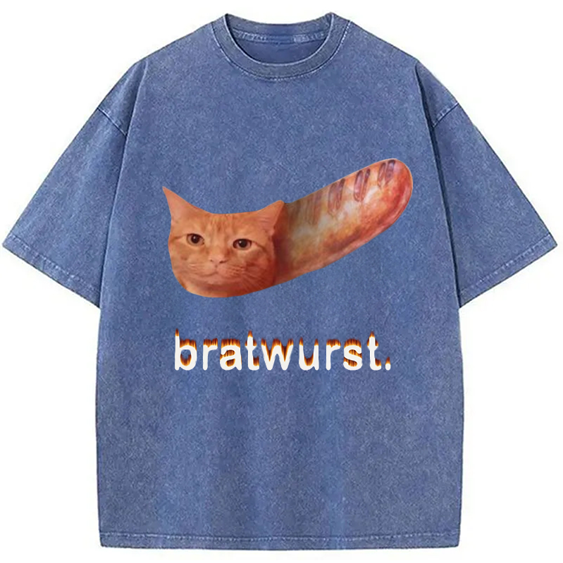 Modecanvas Bratwurst Cat Meme Washed T-Shirt
