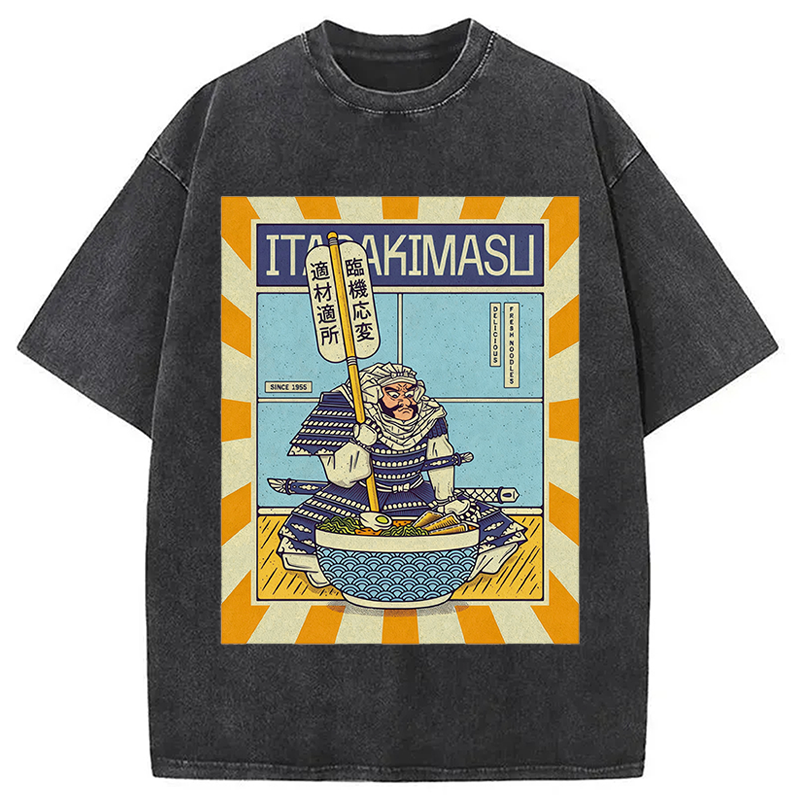 Modecanvas Ramen Temple DTG Printing Washed T-Shirt
