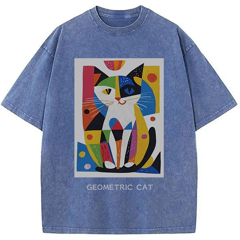 Modecanvas Vintage Picatso Cat Graffiti Washed T-Shirt