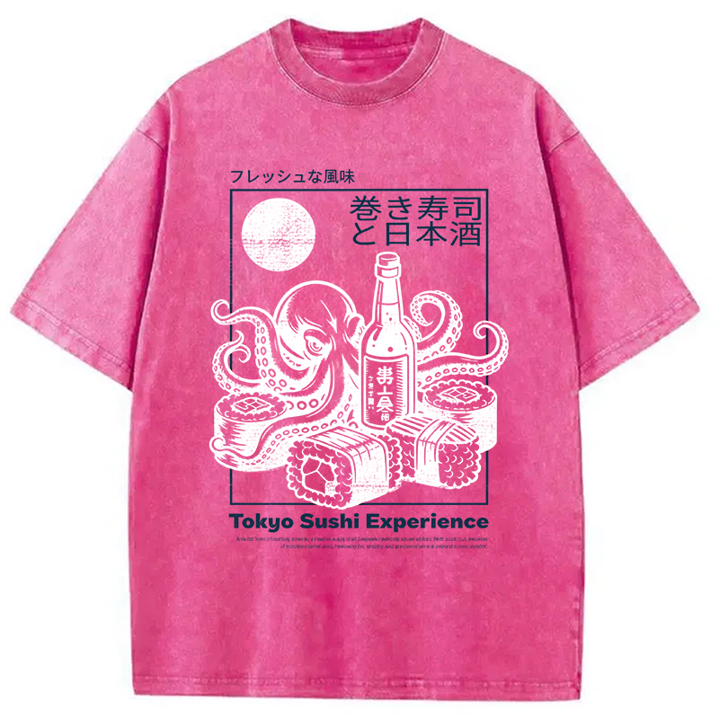 Modecanvas Tokyo Sushi Beer DTG Printing Washed T-Shirt