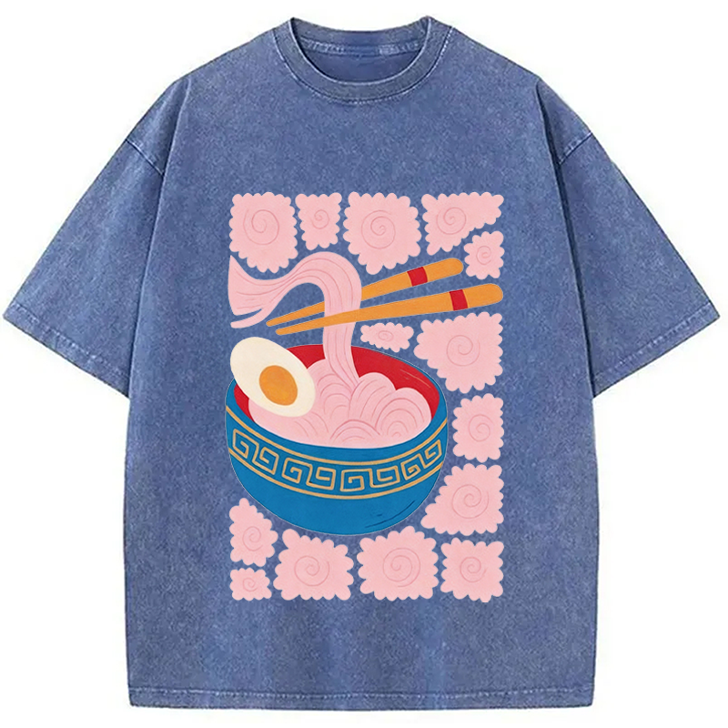 Modecanvas Abstract Ramen DTG Printing Washed T-Shirt