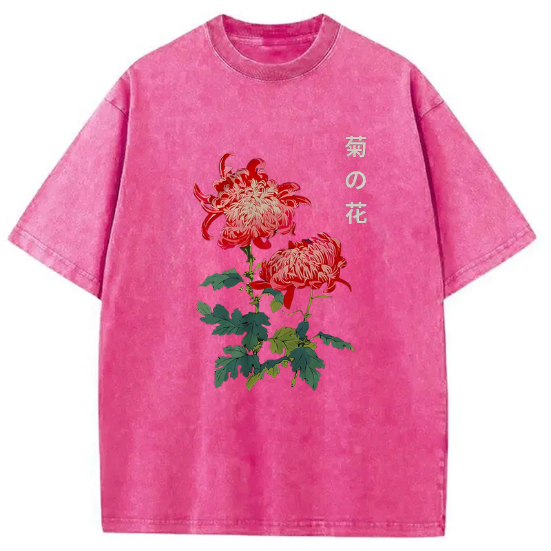 Modecanvas Chrysanthemum Kiku Flower Ukiyo-e Washed T-Shirt
