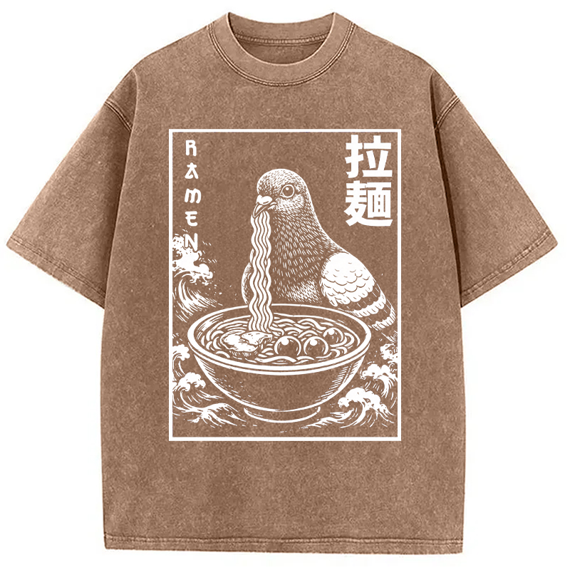 Modecanvas Ramen Pigeon DTG Printing Washed T-Shirt