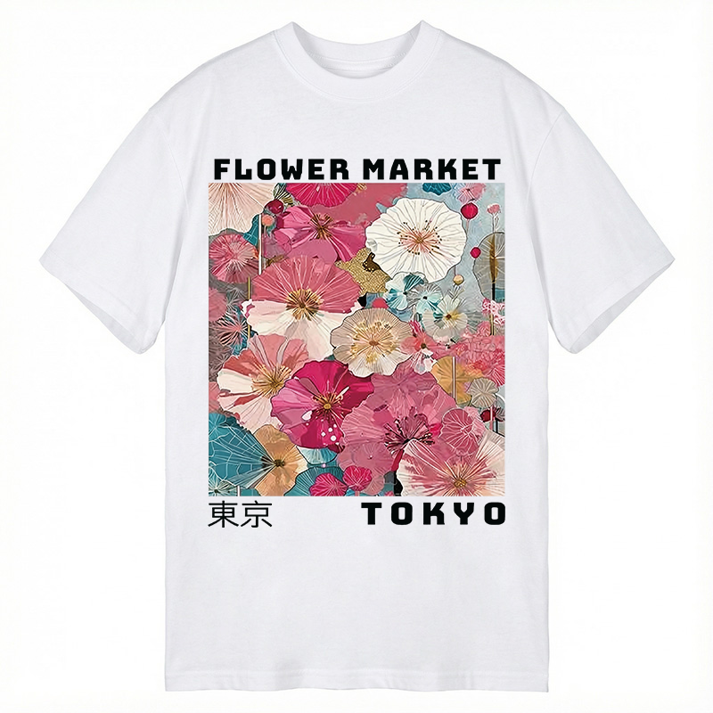 Modecanvas Market Colorful Floral Art DTG Printing Classic T-Shirt-modecanvas