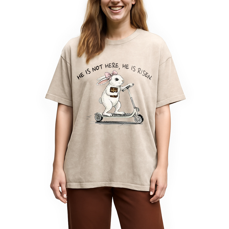 Modecanvas He Is Risen Easter Bunny DTG Printing Washed T-Shirt