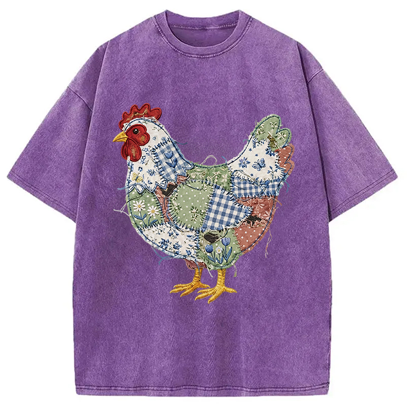 Modecanvas Patchwork Chicken DTG Printing Washed T-Shirt