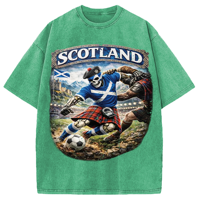 Modecanvas Scotland Soccer Skull DTG Printing Washed T-Shirt