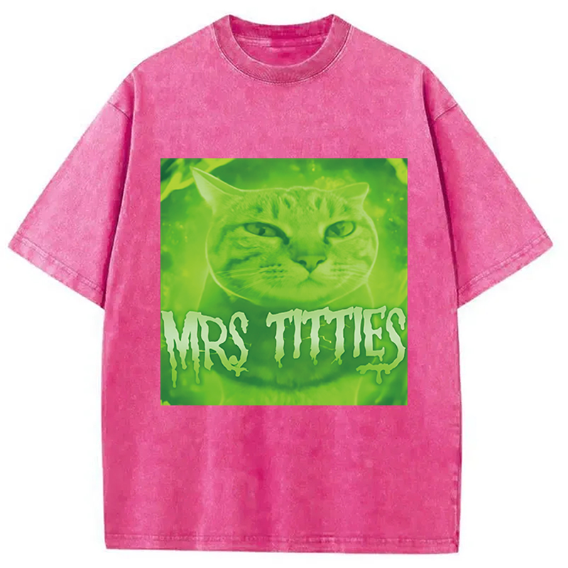 Modecanvas Mrs Titties Cat Meme DTG Printing Washed T-Shirt