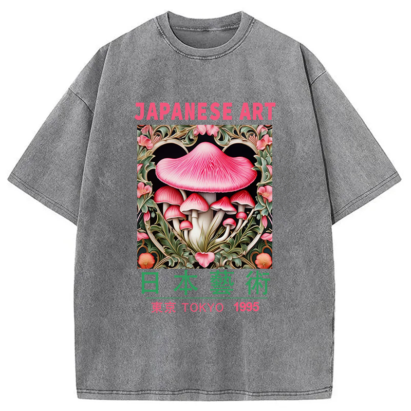 Modecanvas Pink Fantasy Mushrooms Art Washed T-Shirt