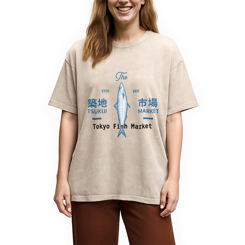 Modecanvas Tsukiji Tokyo Fish Market Vintage Washed T-Shirt