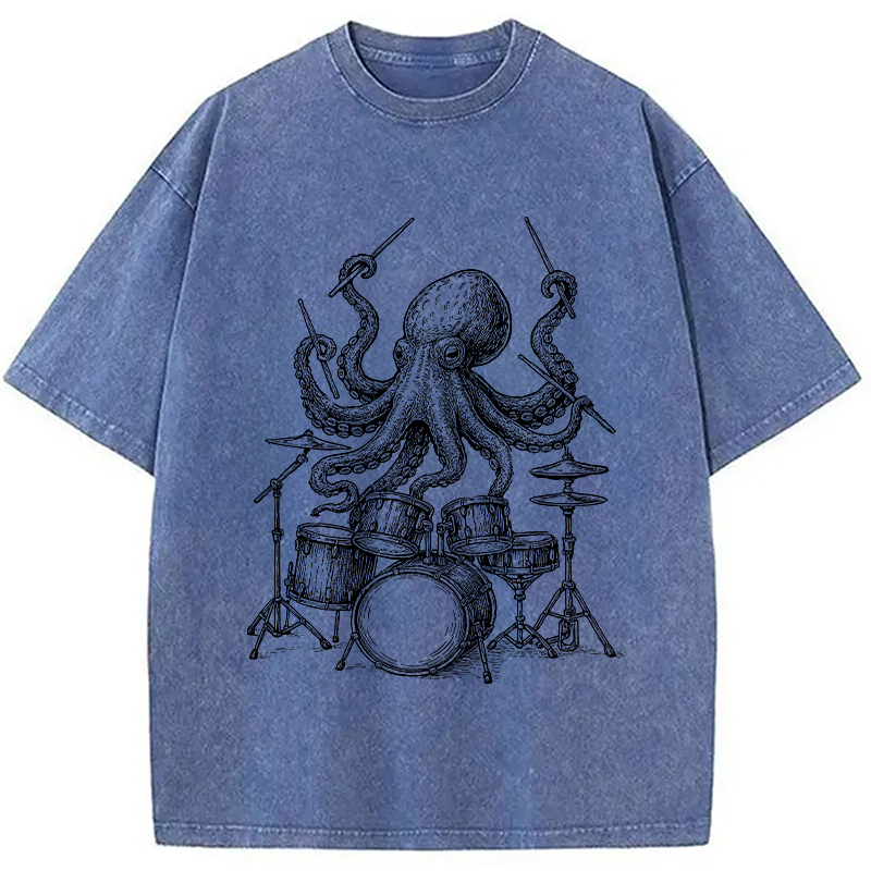 Modecanvas Octopus Drummer Washed T-Shirt