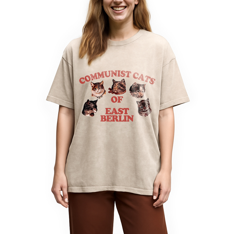 Modecanvas Communist Cats Of East Berlin DTG Printing Washed T-Shirt