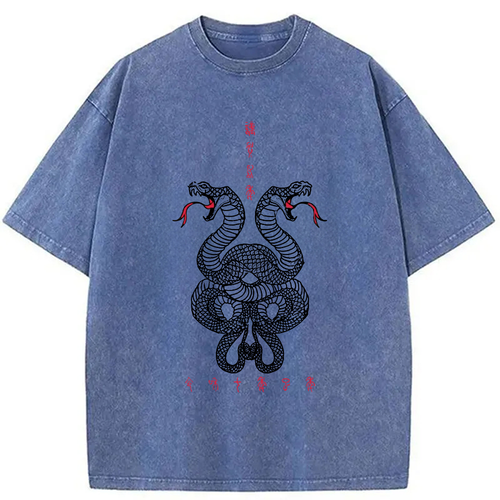 Modecanvas Double Snakes Encircling Washed T-Shirt