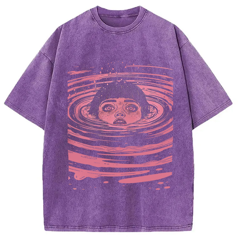 Modecanvas Drowning Girl Spiral DTG Printing Washed T-Shirt