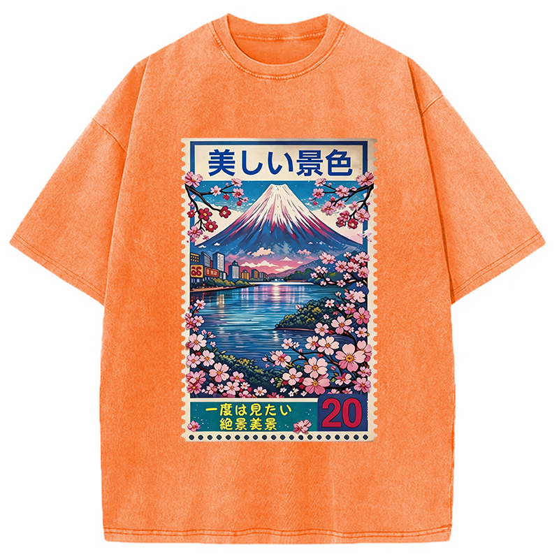 Modecanvas Springtime Scenery DTG Printing Washed T-Shirt