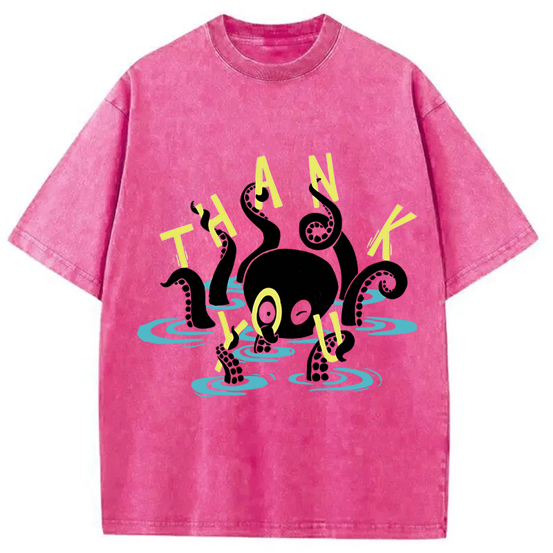Modecanvas Octopus In Water Thank You DTG Printing Washed T-Shirt