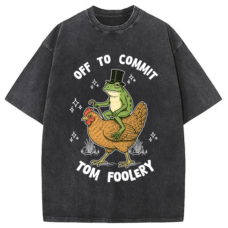 Modecanvas Frog Riding Chicken Funny Sarcastic Meme Washed T-Shirt