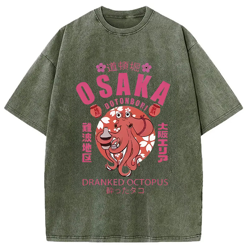 Modecanvas Sakura And Octopus Washed T-Shirt