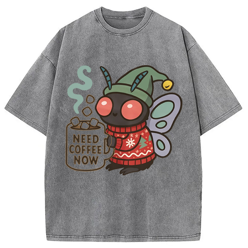 Modecanvas Creepy Cute Mothman Coffee DTG Printing Washed T-Shirt