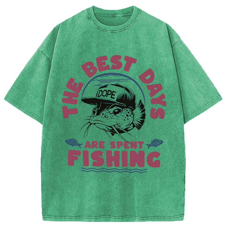 Modecanvas The Best Days Fishing DTG Printing Washed T-Shirt