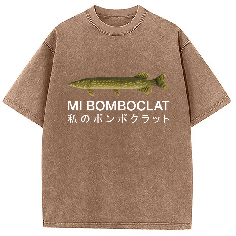 Modecanvas Mi Bomboclat Fish Meme Washed T-Shirt-modecanvas