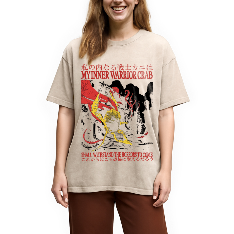 Modecanvas My Inner Warrior Crab Funny DTG Printing Washed T-Shirt