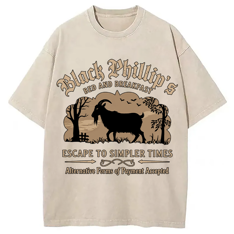 Modecanvas Black Phillip Bed & Breakfast DTG Printing Washed T-Shirt