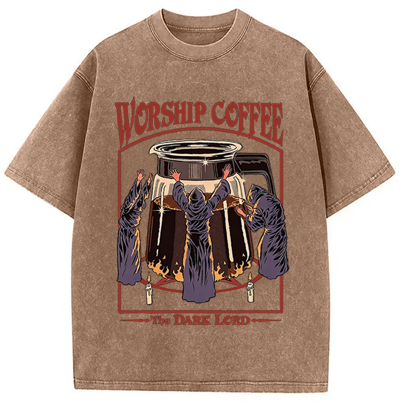 Modecanvas Worship Coffee The Dark Lord DTG Printing Washed T-Shirt