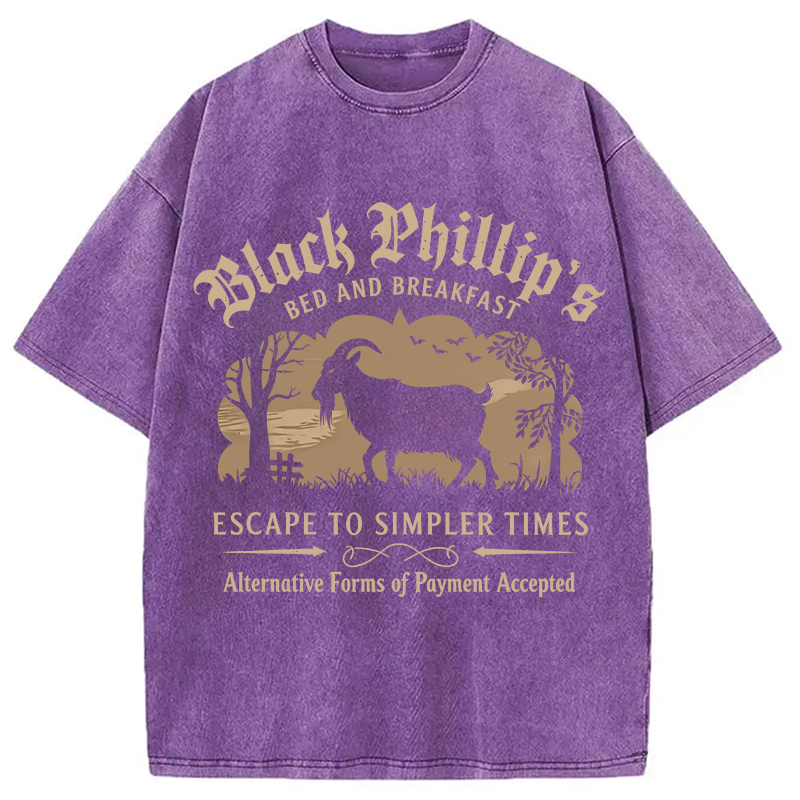 Modecanvas Black Phillip Bed & Breakfast DTG Printing Washed T-Shirt