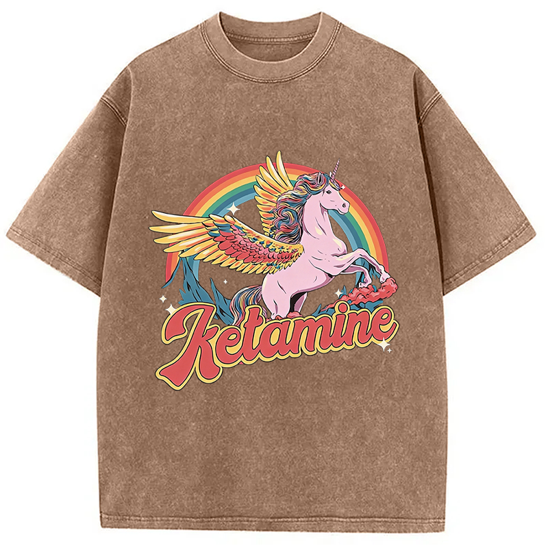 Modecanvas Ketamine Horse DTG Printing Washed T-Shirt