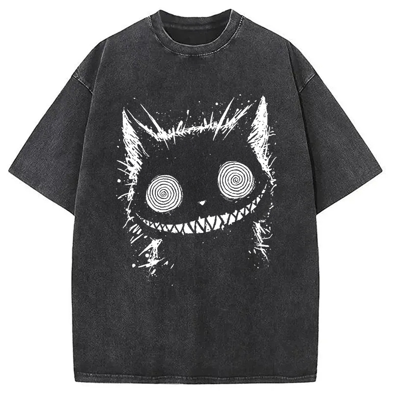 Modecanvas Creepy Cheshire Cat DTG Printing Washed T-Shirt-modecanvas