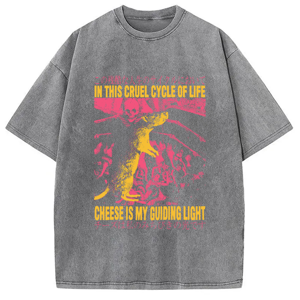 Modecanvas Cheese is My Guiding Light Rat Washed T-Shirt-modecanvas