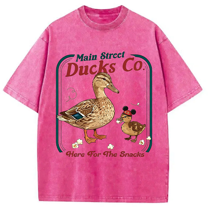 Modecanvas Funny Main Street Ducks Co Here For The Snacks DTG Printing Washed T-Shirt