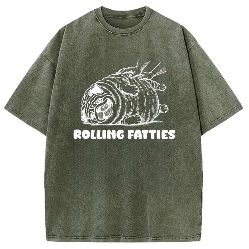 Modecanvas Rolling Fatties Dog Funny Pug Meme Washed T-Shirt
