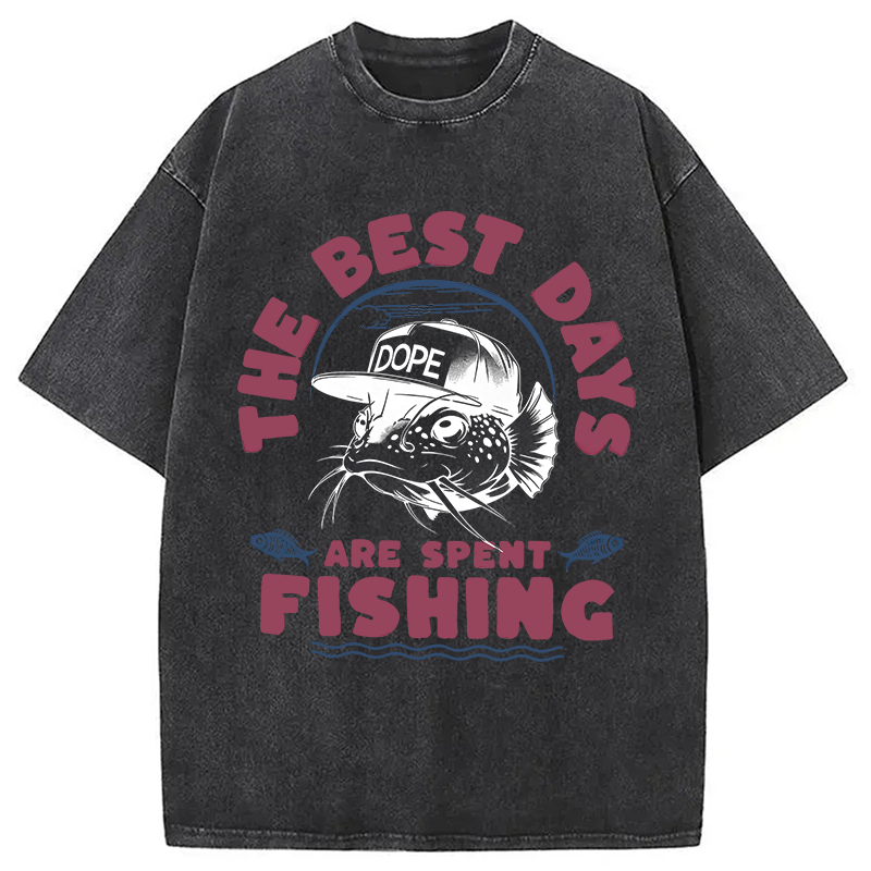Modecanvas The Best Days Fishing DTG Printing Washed T-Shirt