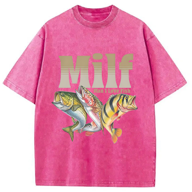 Modecanvas Man I Love Fish Meme Washed T-Shirt-modecanvas