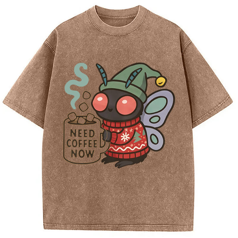 Modecanvas Creepy Cute Mothman Coffee DTG Printing Washed T-Shirt