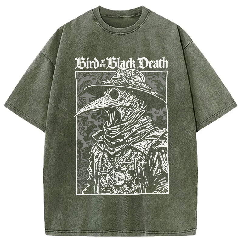 Modecanvas Bird of The Black Death DTG Printing Washed T-Shirt-modecanvas