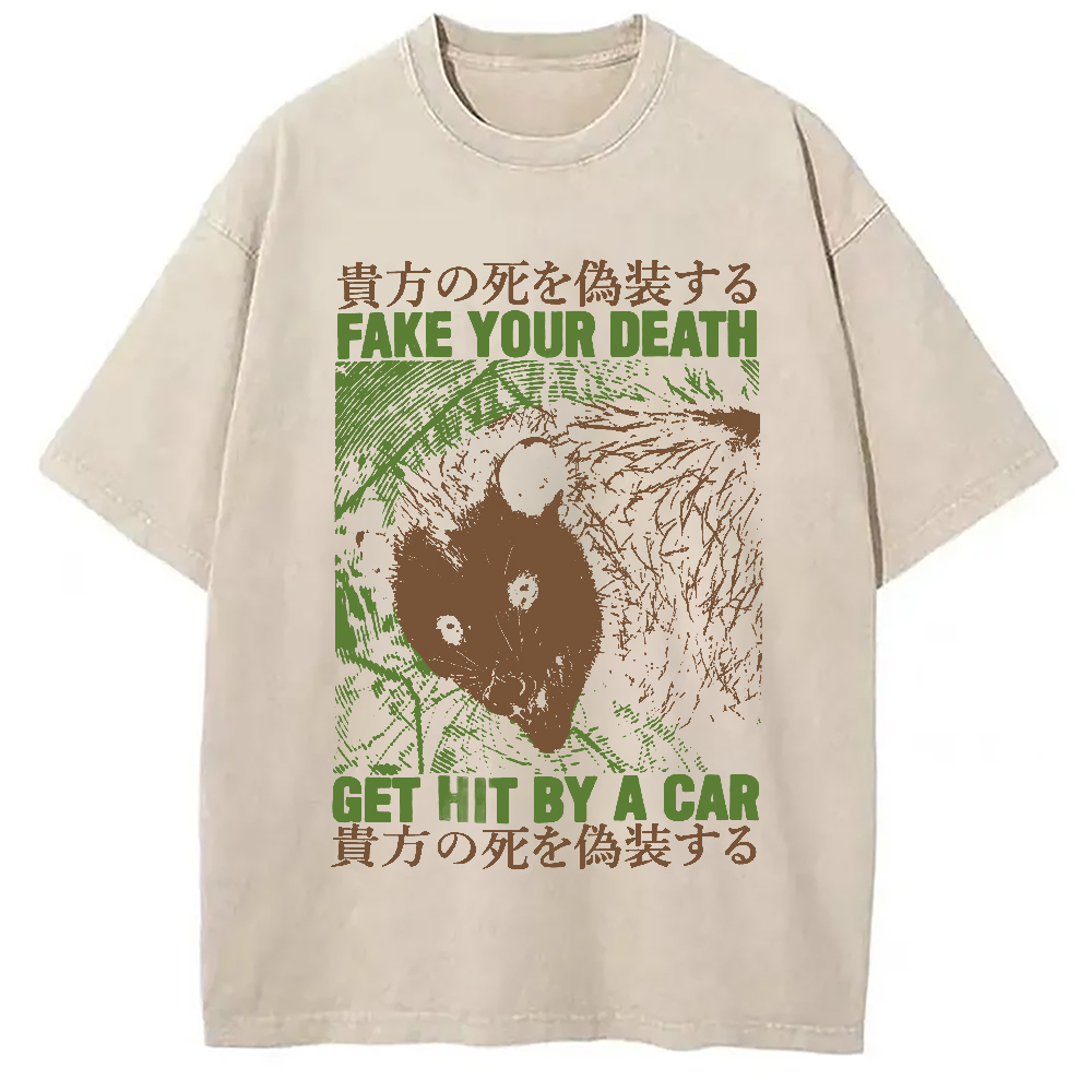 Modecanvas Fake Your Death Opossum Washed T-Shirt