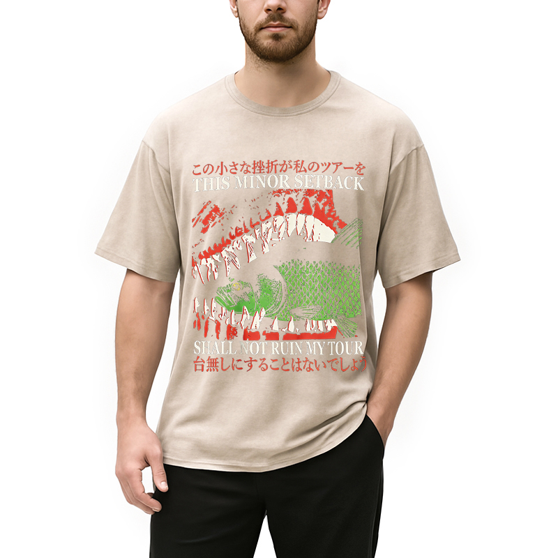 Modecanvas Big Mouth Eats Fish DTG Printing Washed T-Shirt