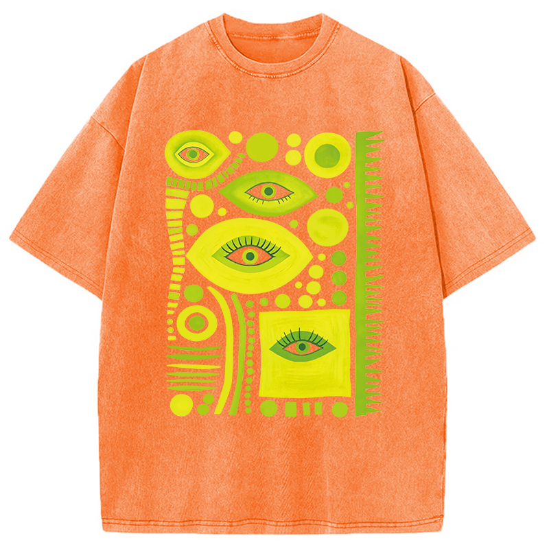 Modecanvas Geometric Eyes DTG Printing Washed T-Shirt