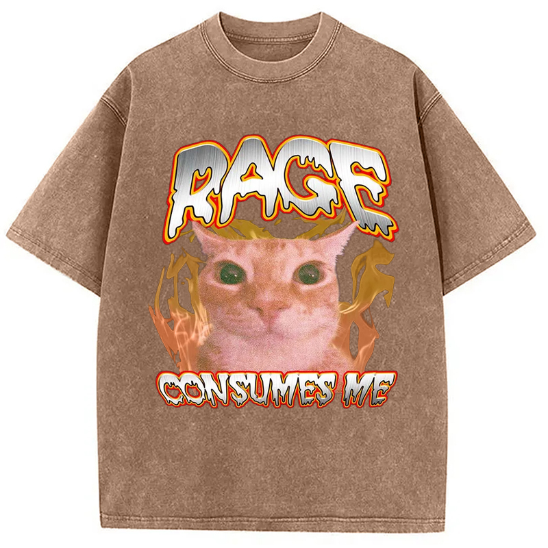 Modecanvas Rage Consumes Me Cat Washed T-Shirt